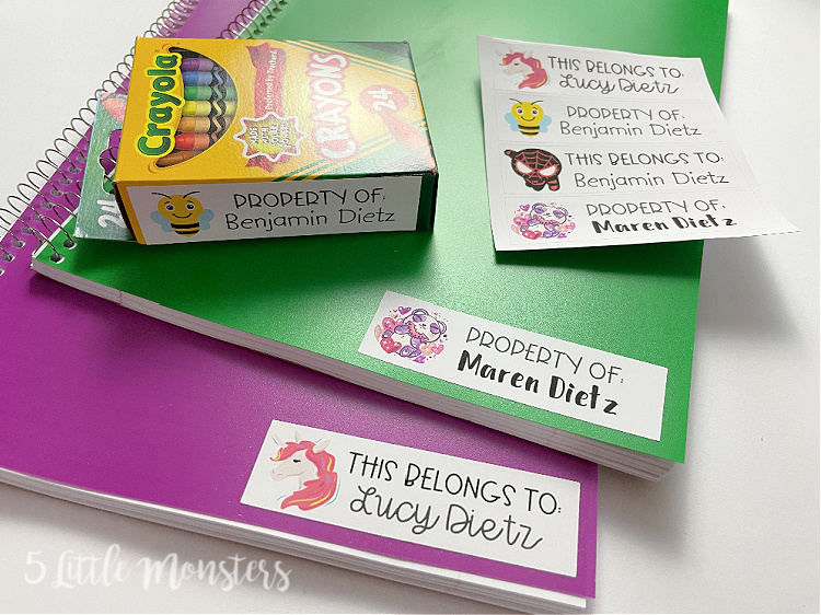 5 Little Monsters: Personalized Labels for School Supplies